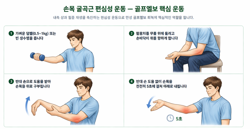 골프엘보 운동 그림
