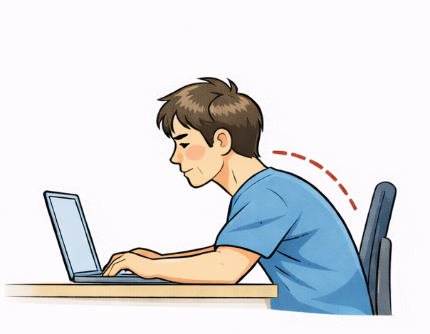 라운드숄더 굽은 어깨 잘못된 자세 예시