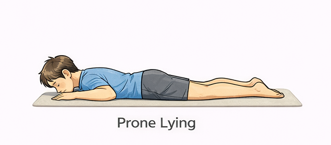 맥켄지 운동 1단계 엎드려 휴식하기