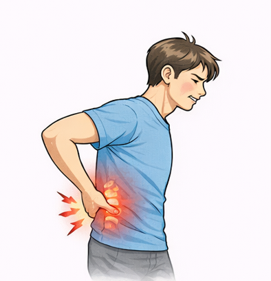 허리 통증으로 고통받는 직장인의 모습